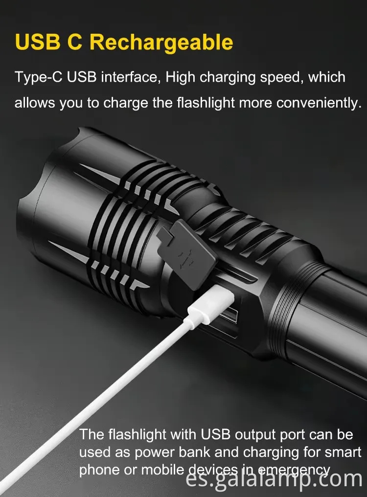 Zoom de alta potencia, pantalla digital de luz fuerte de luz multifuncional, linterna ajustable de nivel múltiple